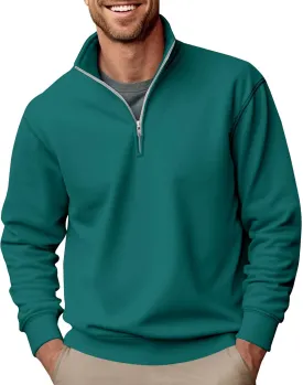 Men's Fashion Quarter Zip Pullover Casual Long Sleeve Sweatshirts Mock Neck Cotton Solid Zip Up Polo Shirts
