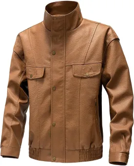 Mens Leather Jacket Fleece Lined Motorcycle Jacket Vintage Biker Jacket Plus Size Faux Leather Coat Warm Winter Jackets