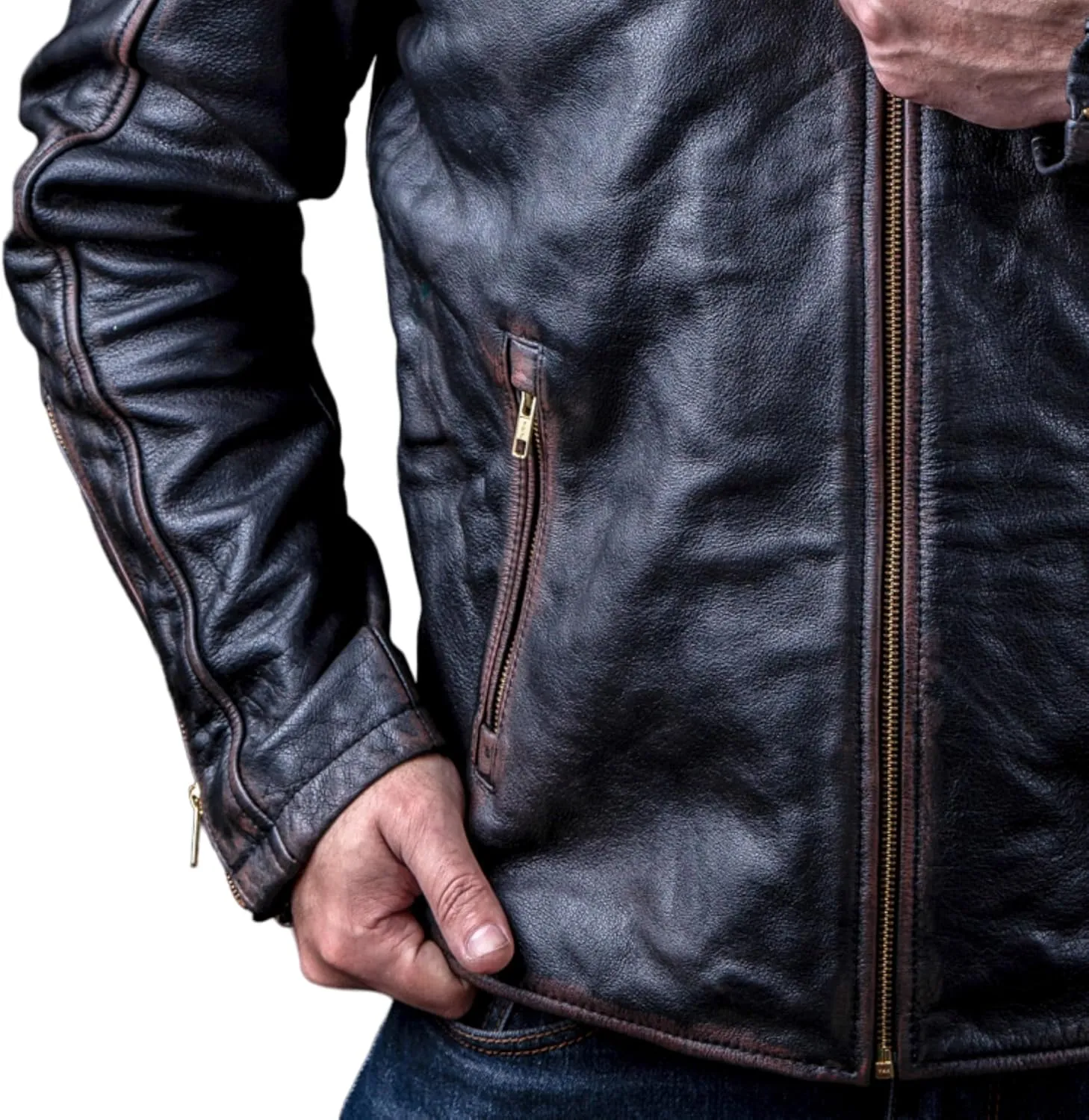 Men's Leather Jacket - Vintage Black Distressed - Genuine Cowhide - Vinci