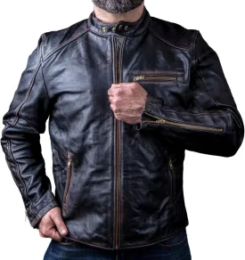 Men's Leather Jacket - Vintage Black Distressed - Genuine Cowhide - Vinci