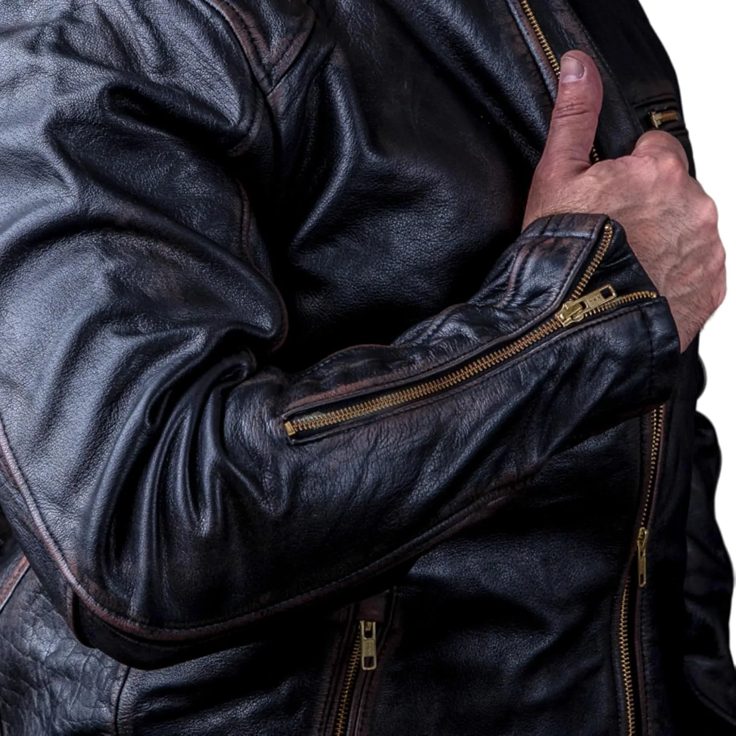 Men's Leather Jacket - Vintage Black Distressed - Genuine Cowhide - Vinci