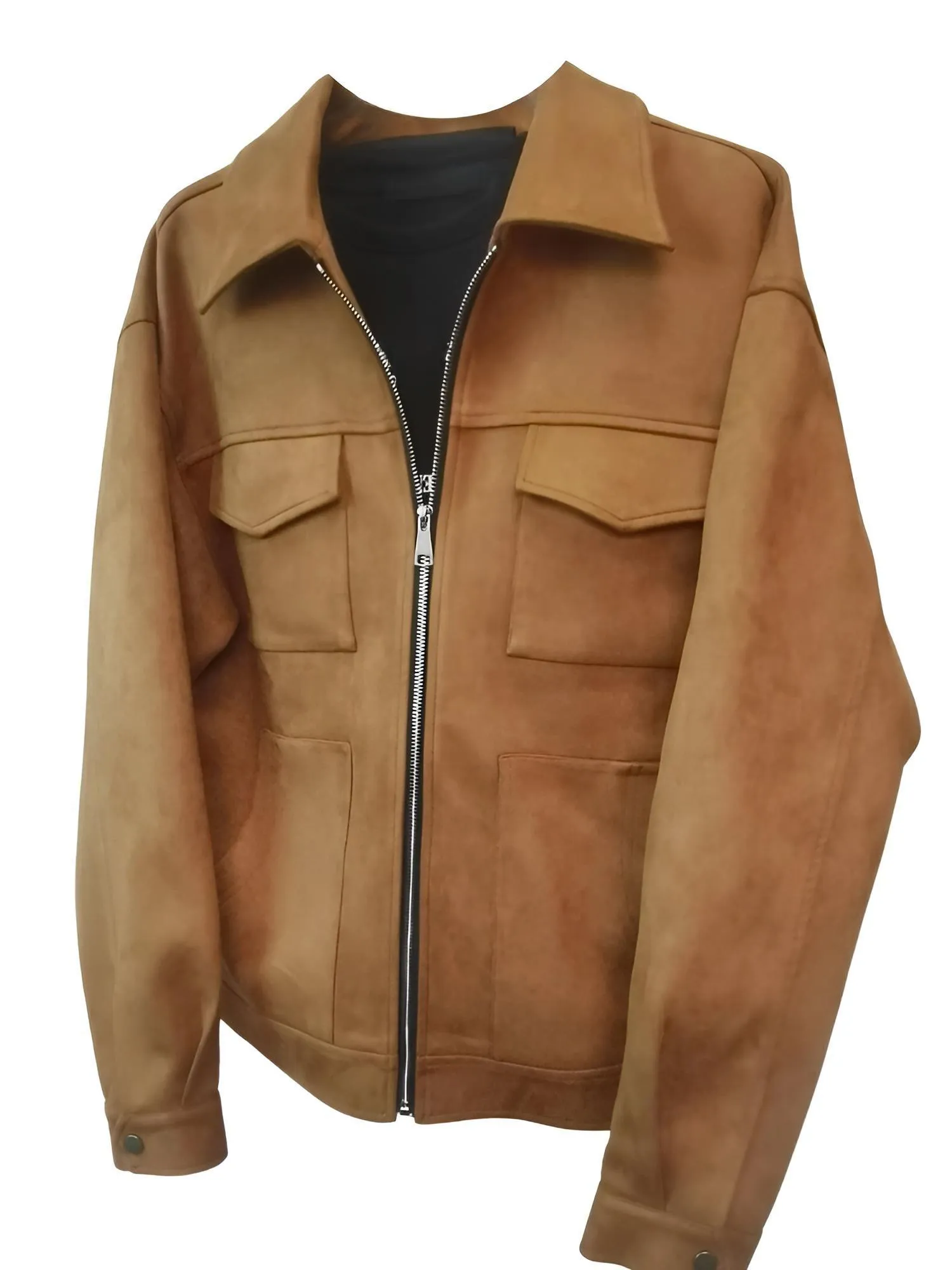 Mens Vintage Suede High Street Zipper Lapel Casual Short Jacket