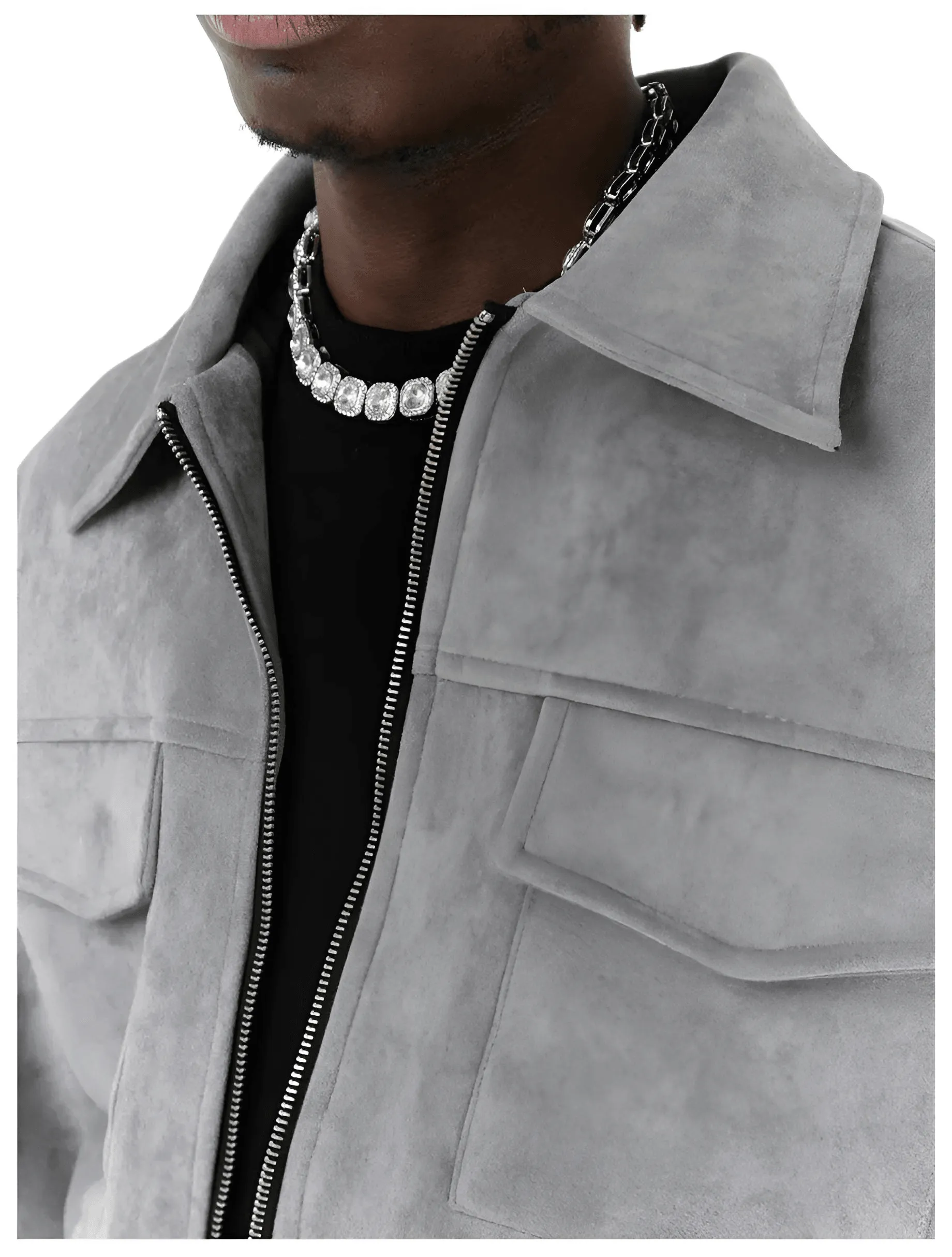 Mens Vintage Suede High Street Zipper Lapel Casual Short Jacket