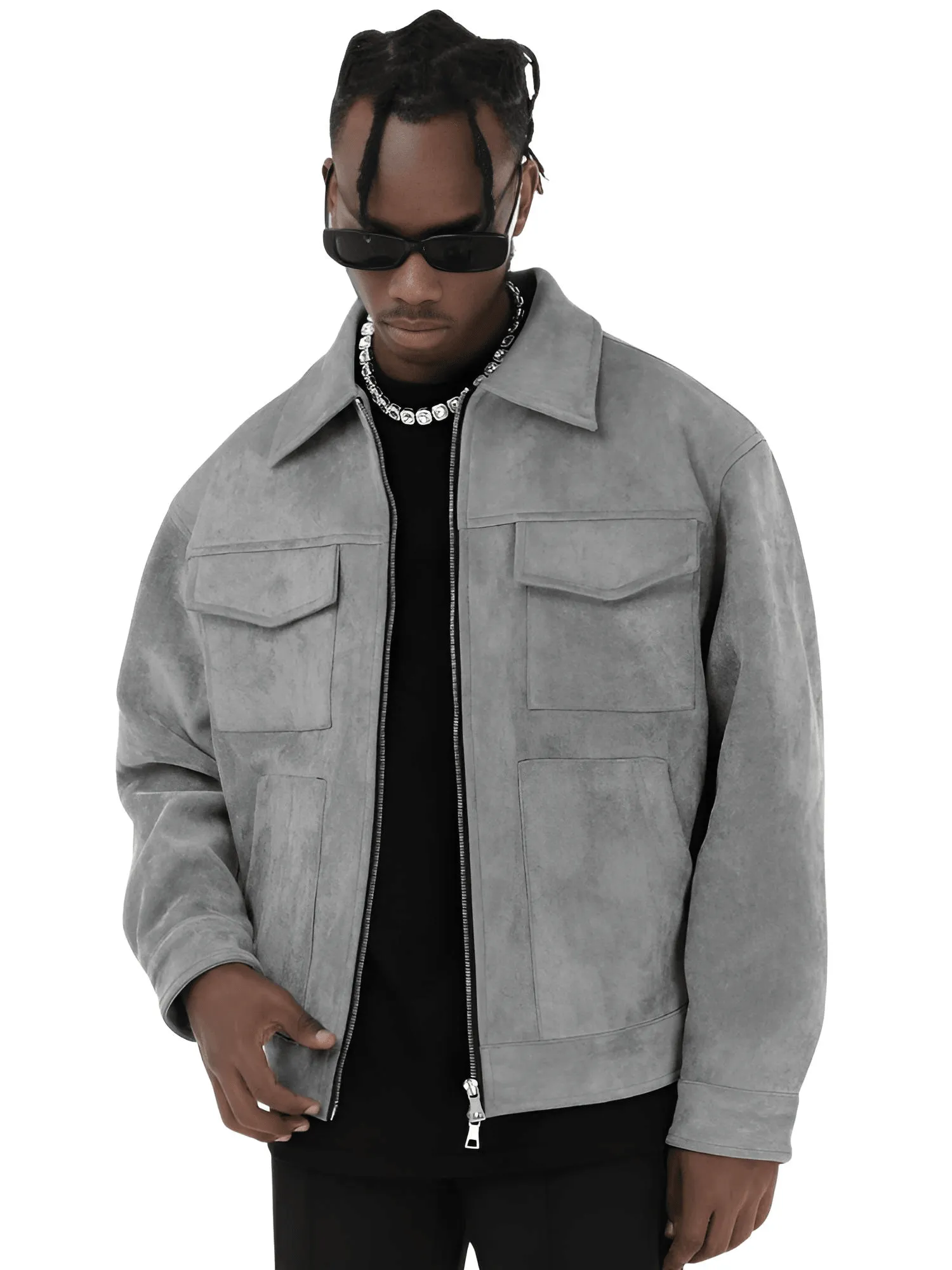 Mens Vintage Suede High Street Zipper Lapel Casual Short Jacket