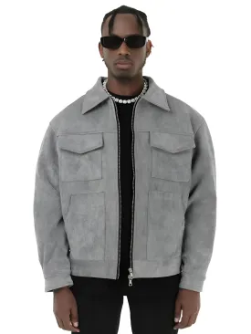 Mens Vintage Suede High Street Zipper Lapel Casual Short Jacket
