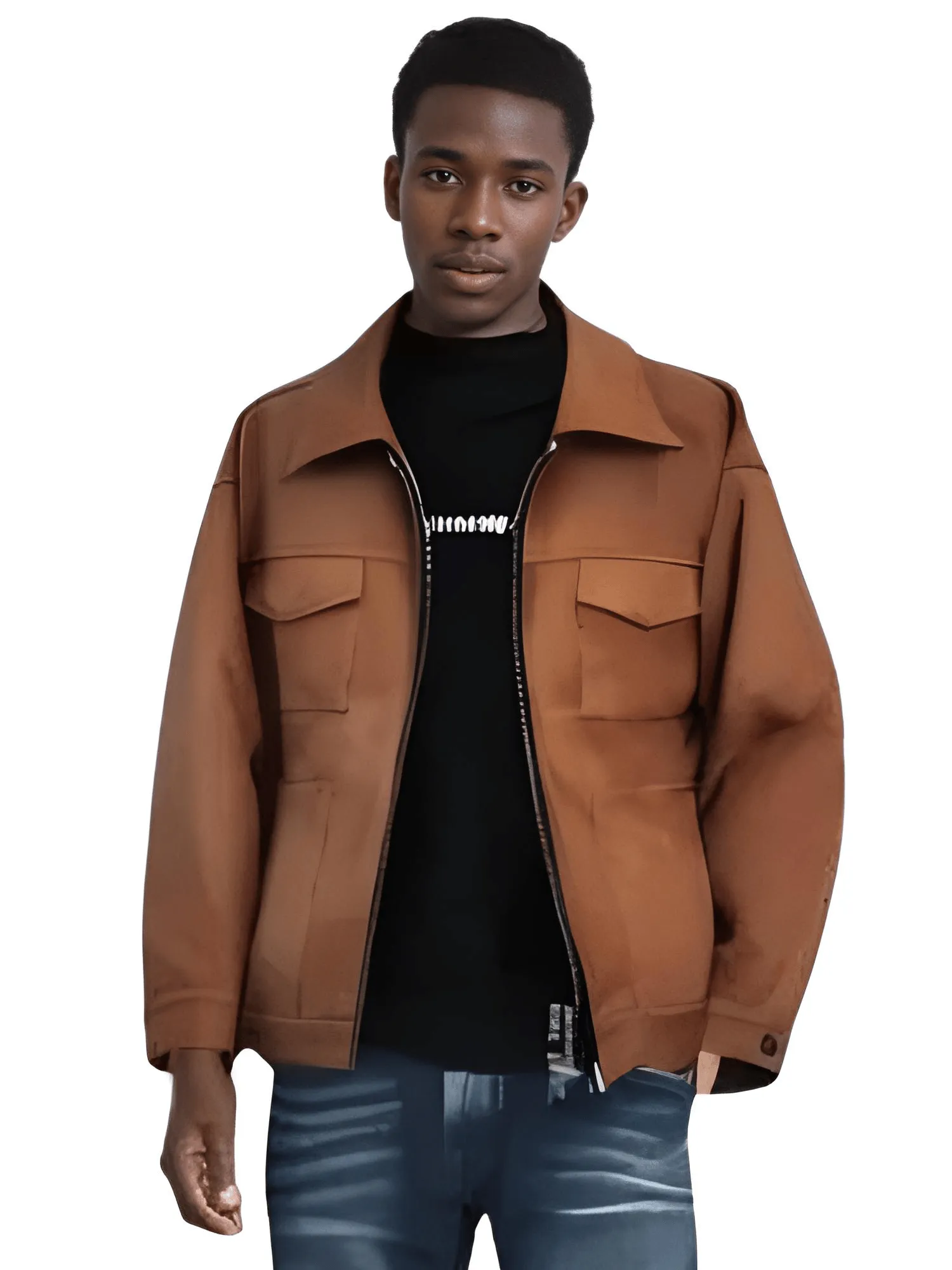 Mens Vintage Suede High Street Zipper Lapel Casual Short Jacket