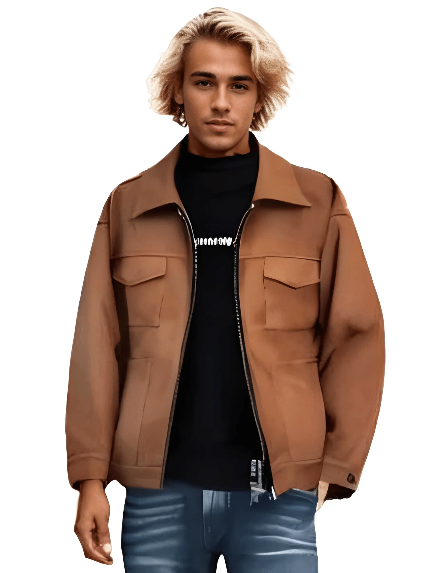 Mens Vintage Suede High Street Zipper Lapel Casual Short Jacket
