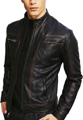 Mens Vintage Motorcycle Retro Cafe Racer Distressed Black Biker Leather Jacket, XXL