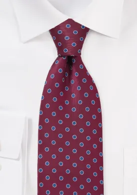 Merlot Red and Royal Blue Polka Dot Necktie