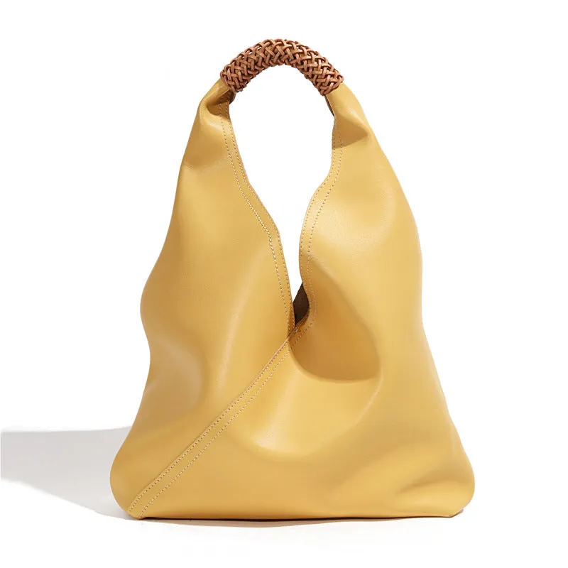 MINIMALIST BUCKET BAG | Genuine Leather | Woven Handle | Fashion Tote Bag | Women Handbag | Birthday Gift | Christmas Gift | Gift for Her