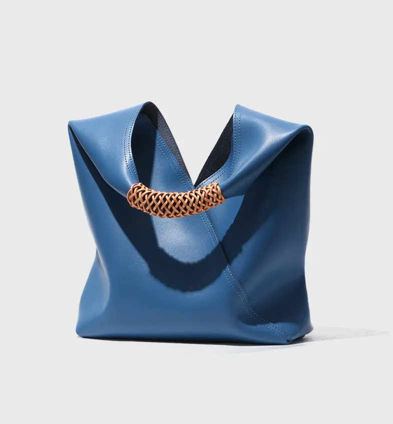 MINIMALIST BUCKET BAG | Genuine Leather | Woven Handle | Fashion Tote Bag | Women Handbag | Birthday Gift | Christmas Gift | Gift for Her