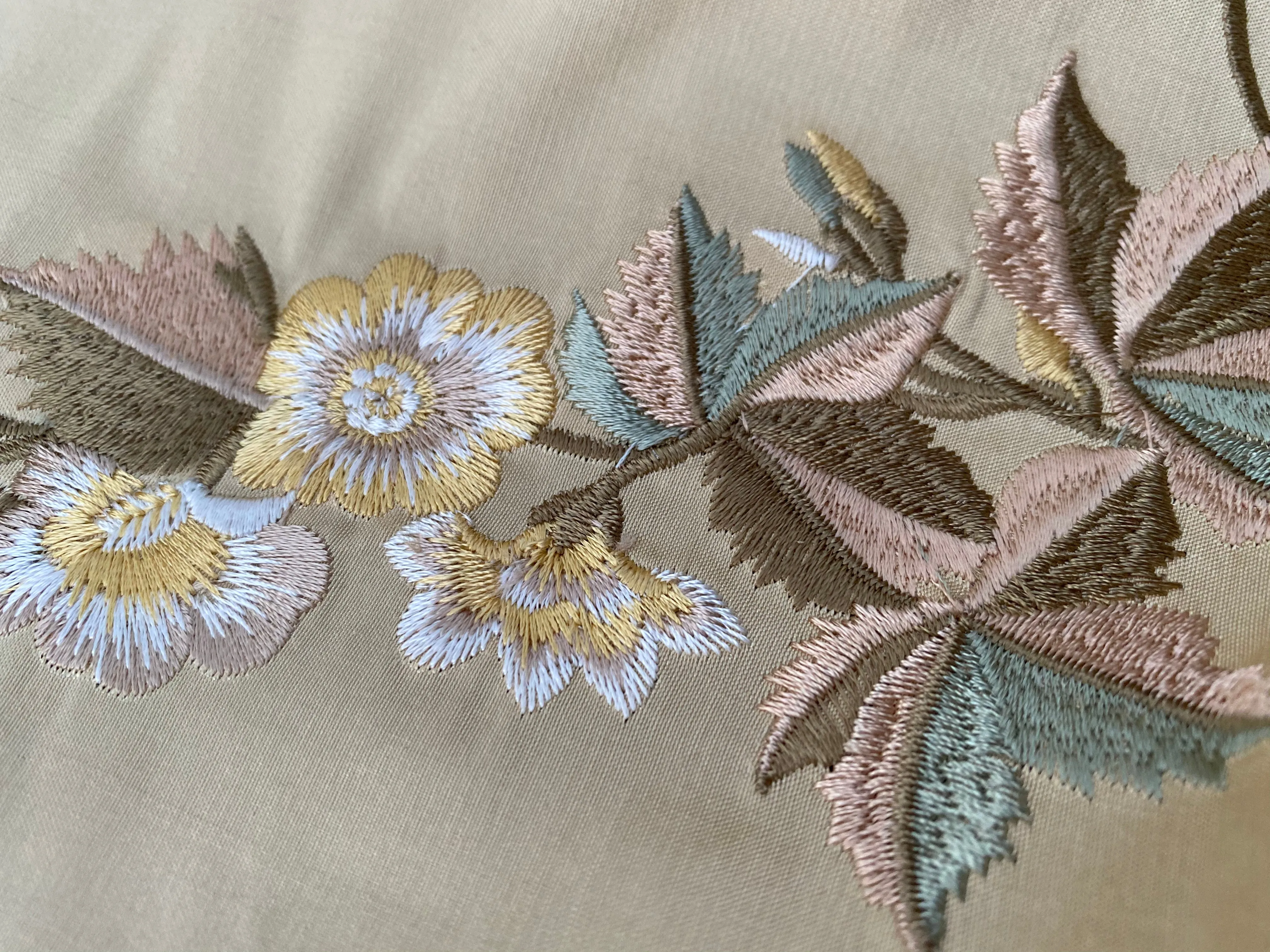NEW Lady Amanda 100% Silk Dupioni Embroidered Floral Cream Peach & Blue Fabric