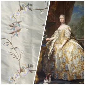 NEW Lady Amanda 100% Silk Dupioni Embroidered Floral Cream Peach & Blue Fabric
