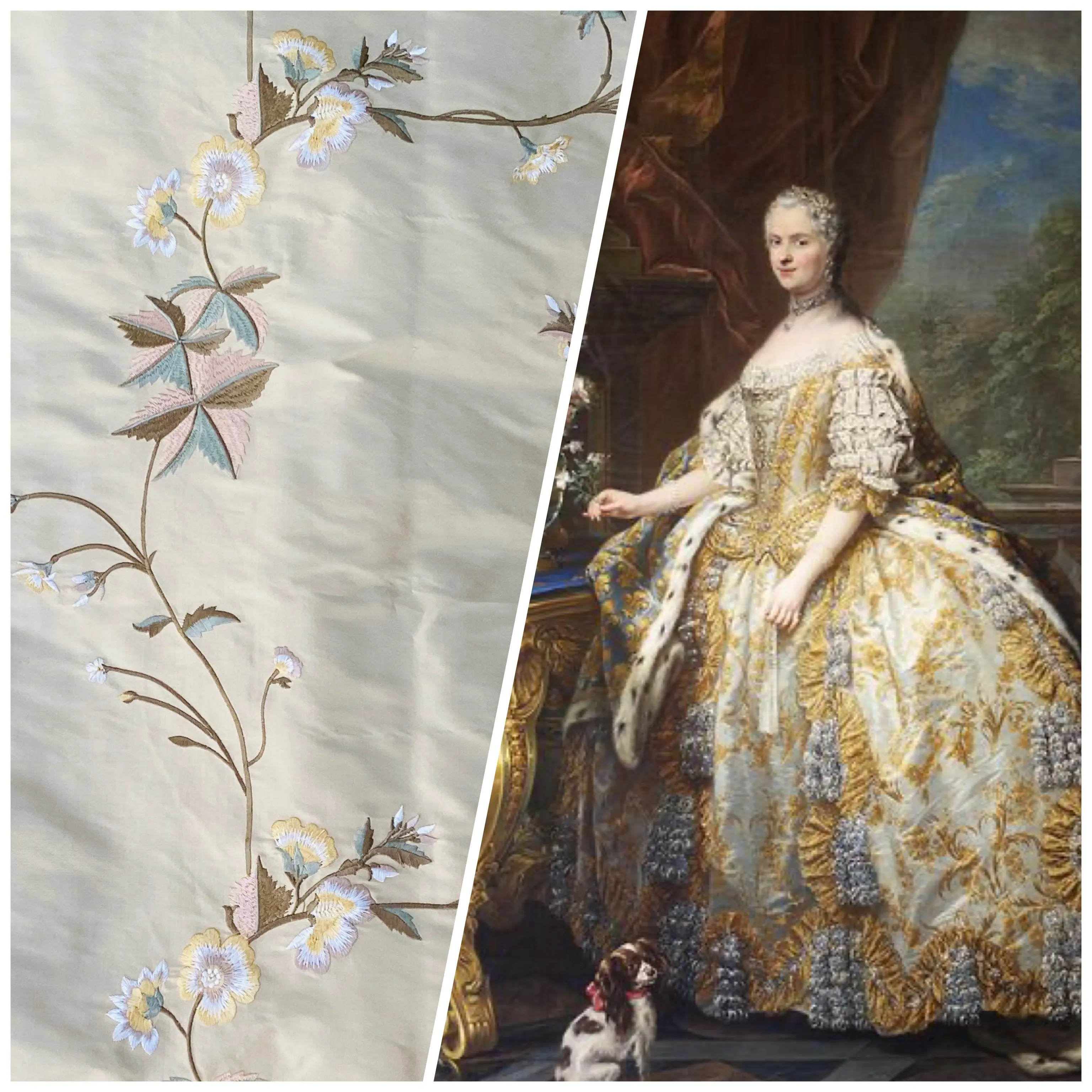 NEW Lady Amanda 100% Silk Dupioni Embroidered Floral Cream Peach & Blue Fabric