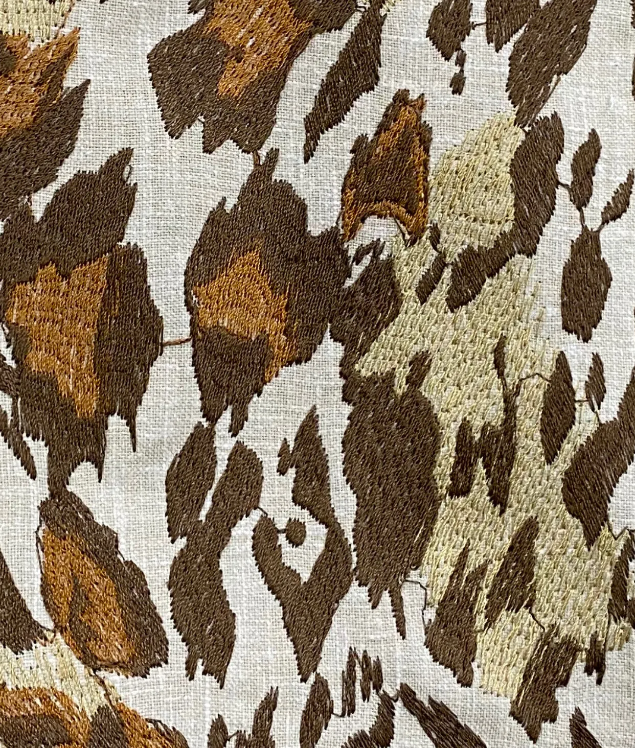 NEW Prince Stanley Novelty Embroidered Leopard Decorating Fabric in Cream and Brown