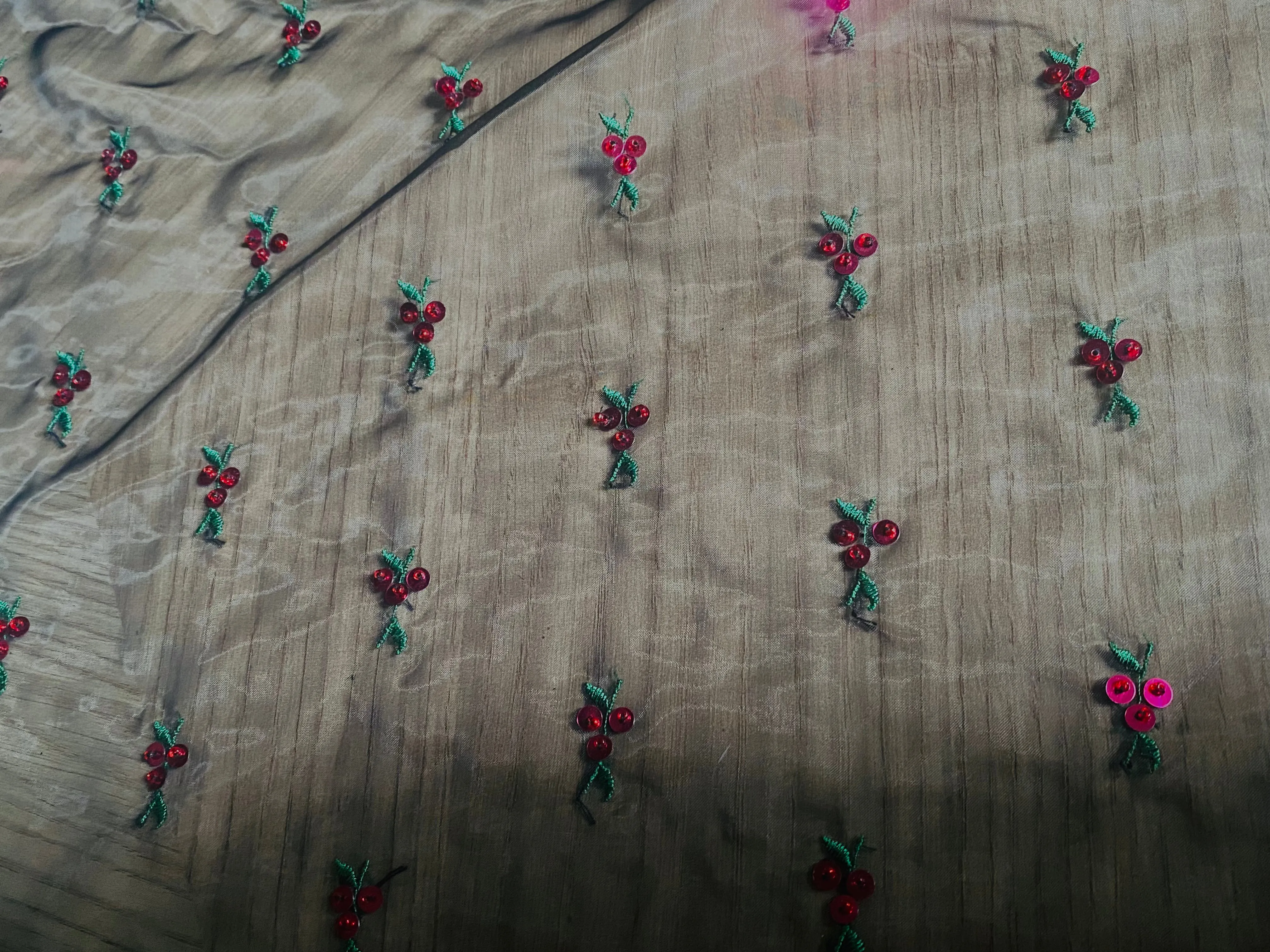 NEW Queen Cherry Beaded Embellished Embroidered Organza Fabric- Black