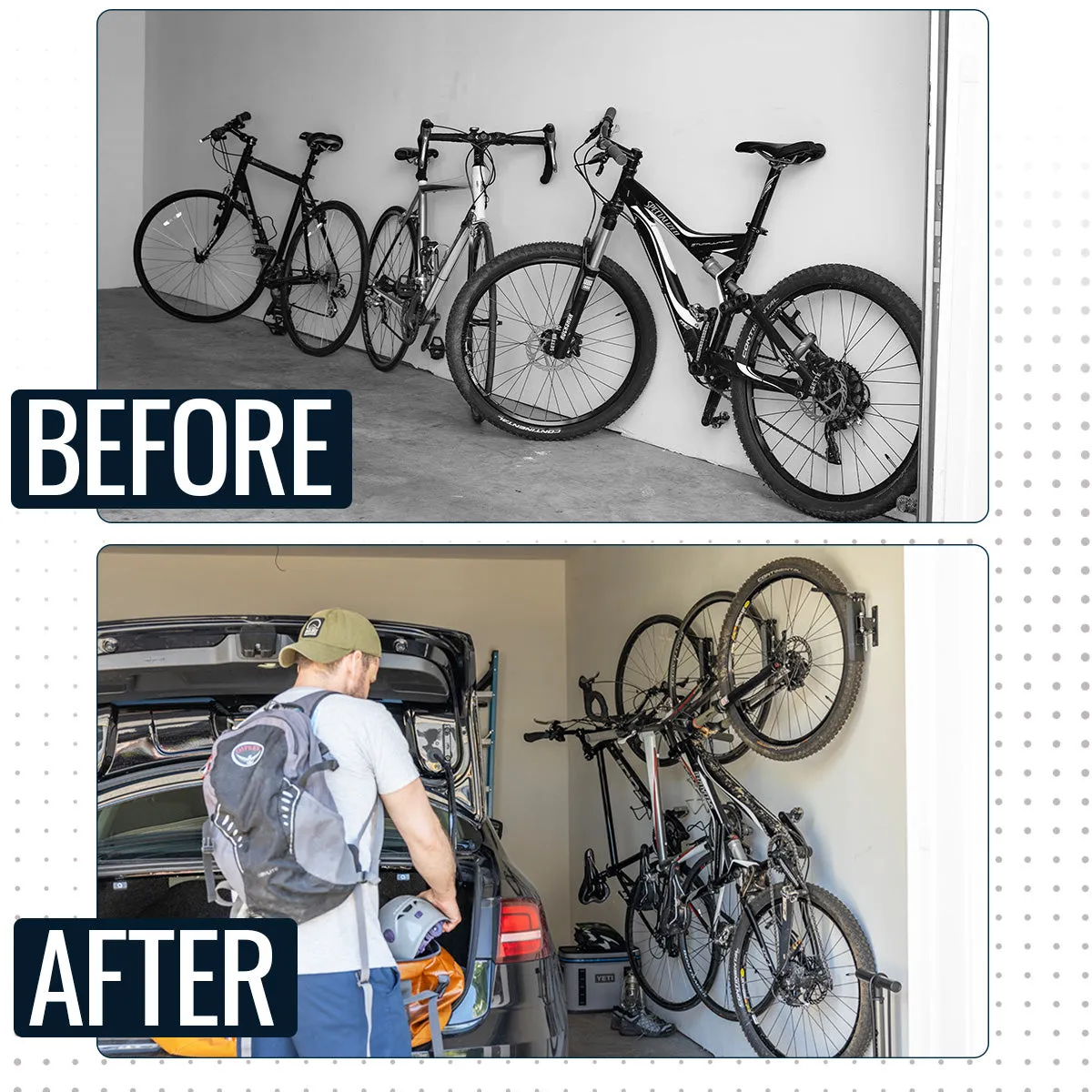 OUTLET | Swivel Mount Bike Storage Rack | 4 Bicycle | Garage Wall Hook | Deep Water