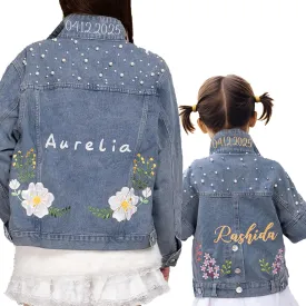 Personalized Embroidered Womens Jean Jackets Custom Bride Denim Jacket Wedding Anniversary Birthday Party Coat