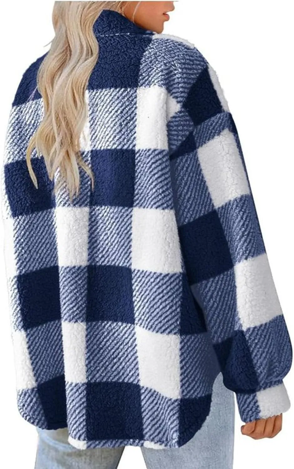 Sherpa Jacket Women Oversized Long Sleeve Furry Fleece Shacket Jackets Trendy Draped Plaid Button Down Winter Coats