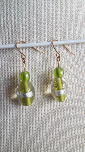 Silver And Green Bead Gold Earrings