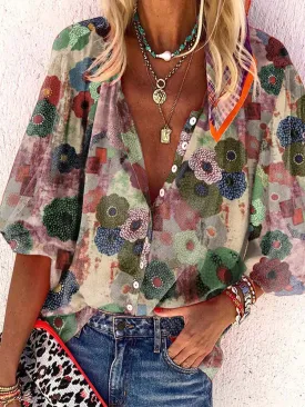 Stand Collar Printed Shirt