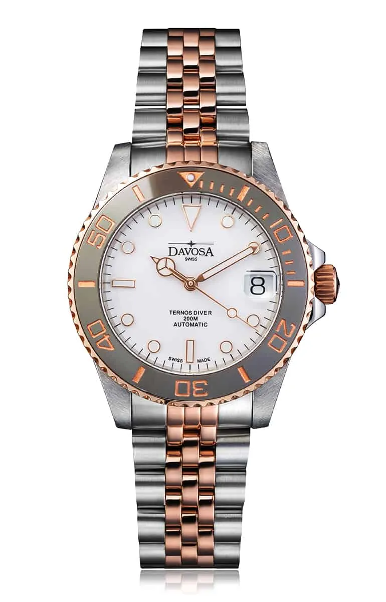 Ternos Medium Automatic White Rose Gold Diving Watch 16619602
