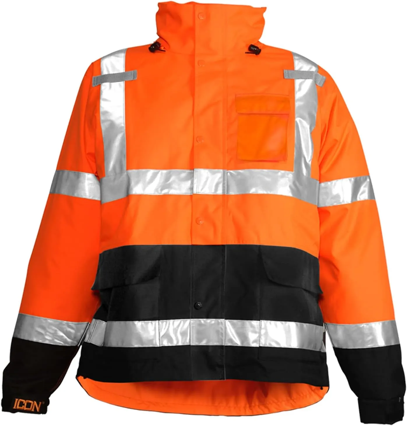 Tingley Standard Icon High Visibility Jacket with Attached Hood, Fluorescent Orange-red/Black, X-Large