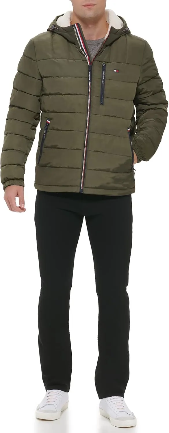 Tommy Hilfiger Men's Midweight Sherpa Lined Hooded Water Resistant Puffer Jacket