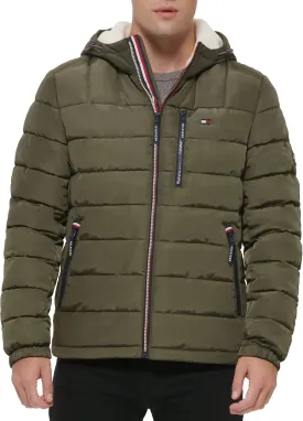 Tommy Hilfiger Men's Midweight Sherpa Lined Hooded Water Resistant Puffer Jacket