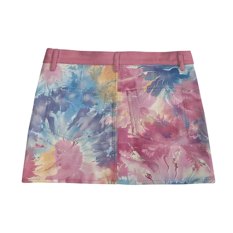 Vampire Art Boho Festival Tie-Dye Mini Denim Skirt - Candy Floss
