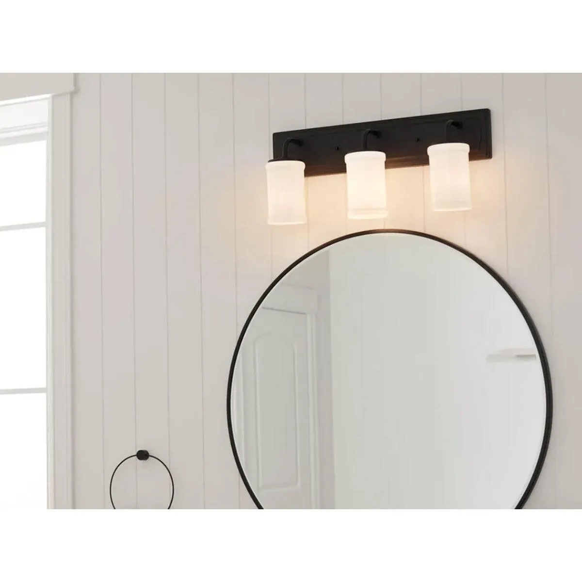 Vetivene 24 In 3-Lights Bathroom Vanity Light With Opal Glass, Black Finish