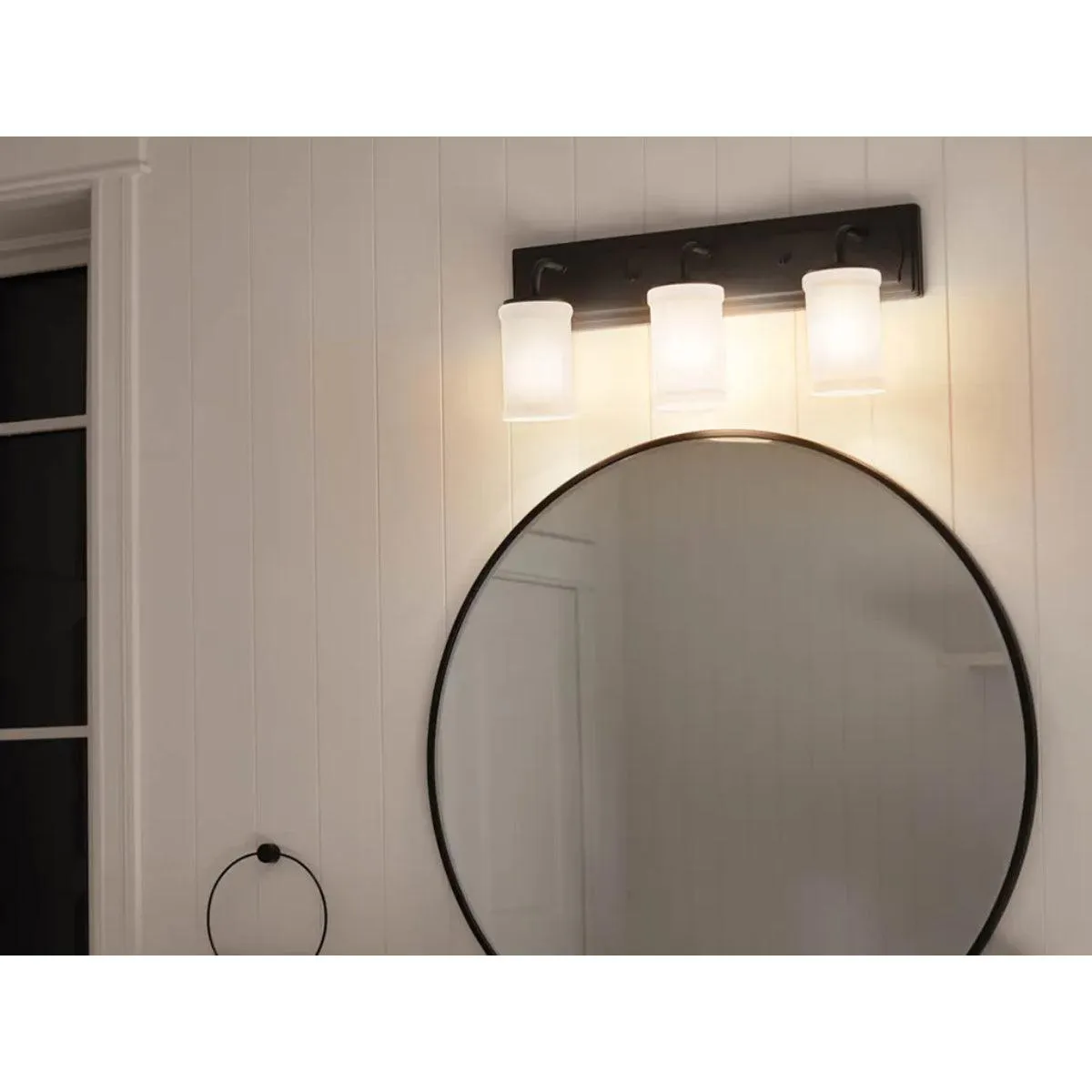 Vetivene 24 In 3-Lights Bathroom Vanity Light With Opal Glass, Black Finish