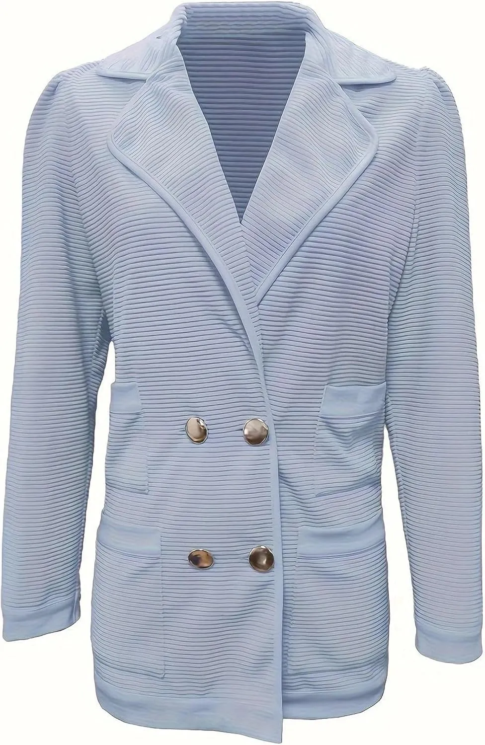 Womens Long Sleeve Tweed Double Breasted Blazer Jackets Lapel Ribbed Open Front Fall Blazers Coats with Pockets