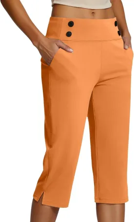 Women's Summer Capri Pants High Waisted Stretch Cropped Trousers Casual Comfortable Yoga Workout Wear Pure Color