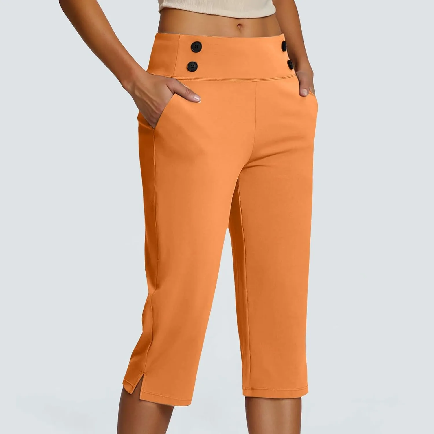 Women's Summer Capri Pants High Waisted Stretch Cropped Trousers Casual Comfortable Yoga Workout Wear Pure Color