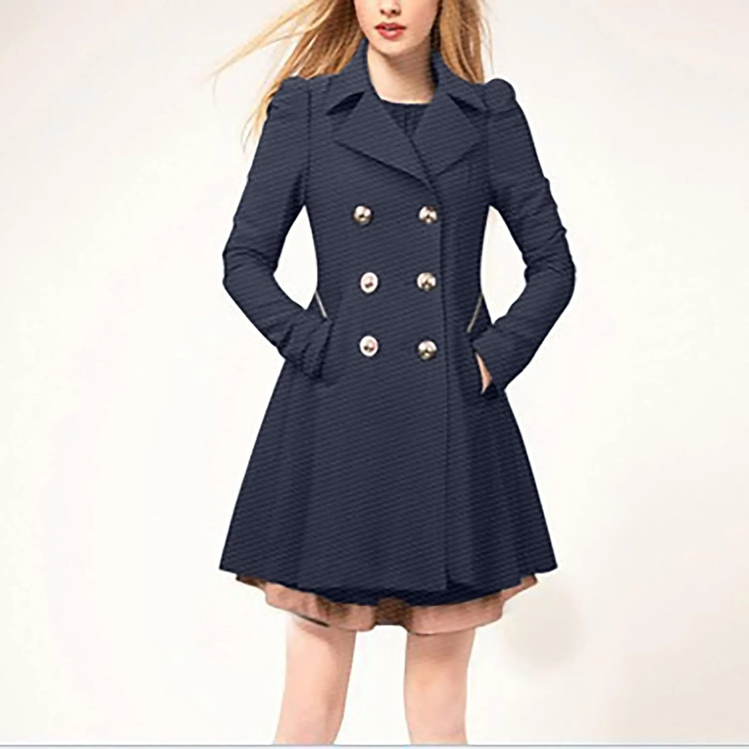 yardsong Womens Trendy Pea Coats Double Breasted Business Casual Trench Coats Notched Lapel Collar Long Sleeve Swing Jackets
