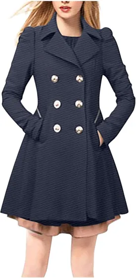 yardsong Womens Trendy Pea Coats Double Breasted Business Casual Trench Coats Notched Lapel Collar Long Sleeve Swing Jackets